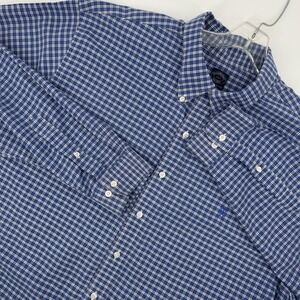 Brooks Brothers 2XLT Blue Check Button Down Shirt Supima Cotton Non Iron Casual